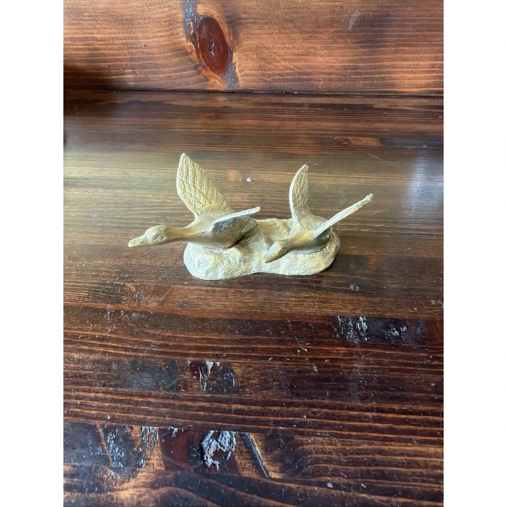 Brass Ducks in Flight Figurine Small Vintage Made in Korea